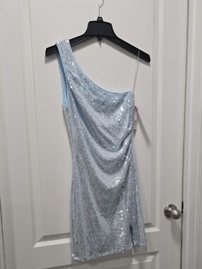 wild fable Light Blue One-Shoulder Sequin Mini Dress